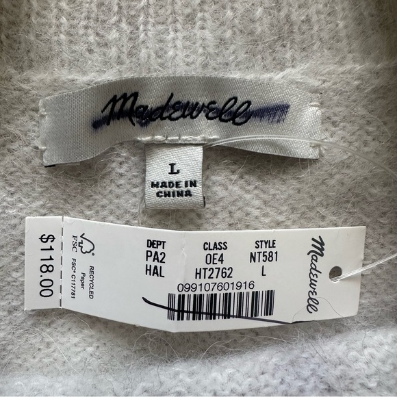 Madewell Sweater Alpaca-Blend Mockneck Puff Sleeve Hthr Alabaster L NWT New - Picture 7 of 13